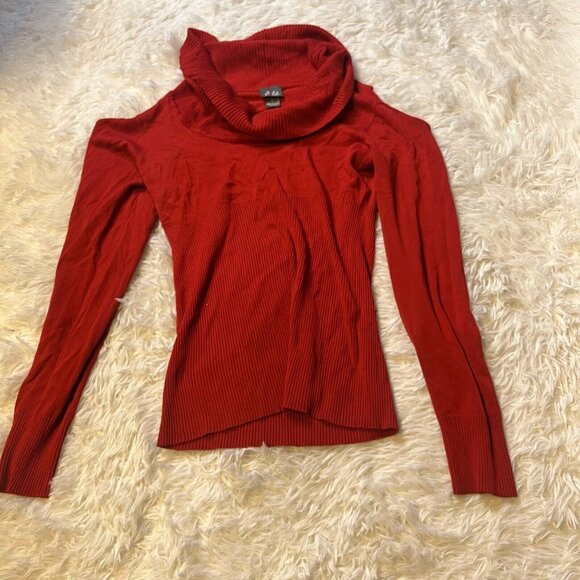 Dot Turtle Neck Large Long Sleeve Cold Open Shoulder Sweater Tunic red Stretch - Picture 1 of 6